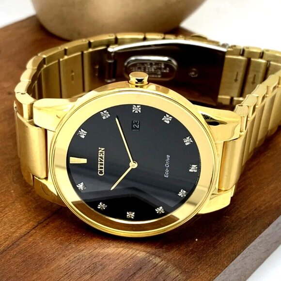 CITIZEN AU1062-56G AXIOM BLACK DIAMOND DIAL GOLD STAINLESS BRACELET MENS WATCH - Picture 4 of 14